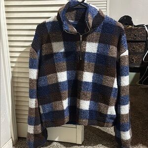 Plaid Sherpa Quarter-Zip Pullover